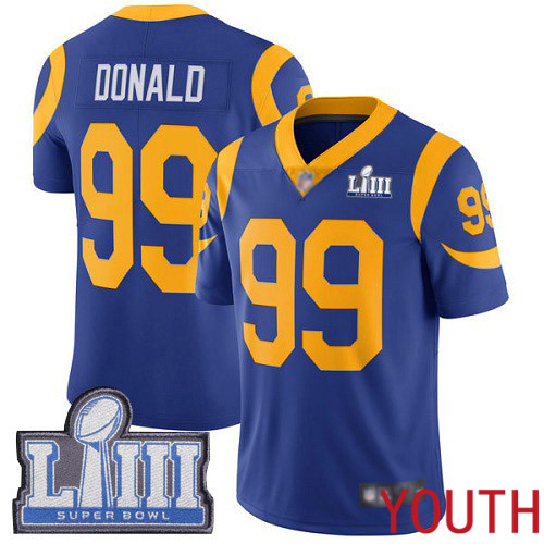 Los Angeles Rams Limited Royal Blue Youth Aaron Donald Alternate Jersey NFL Football #99 Super Bowl LIII Bound Vapor Untouchable->youth nfl jersey->Youth Jersey
